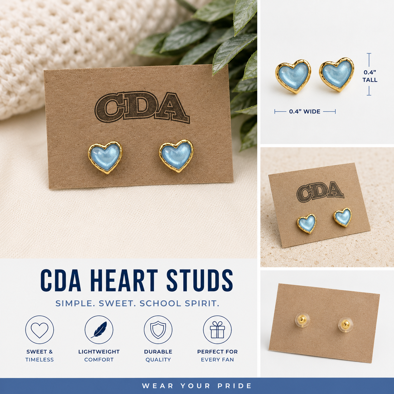 Collegiate Blue Heart Earrings